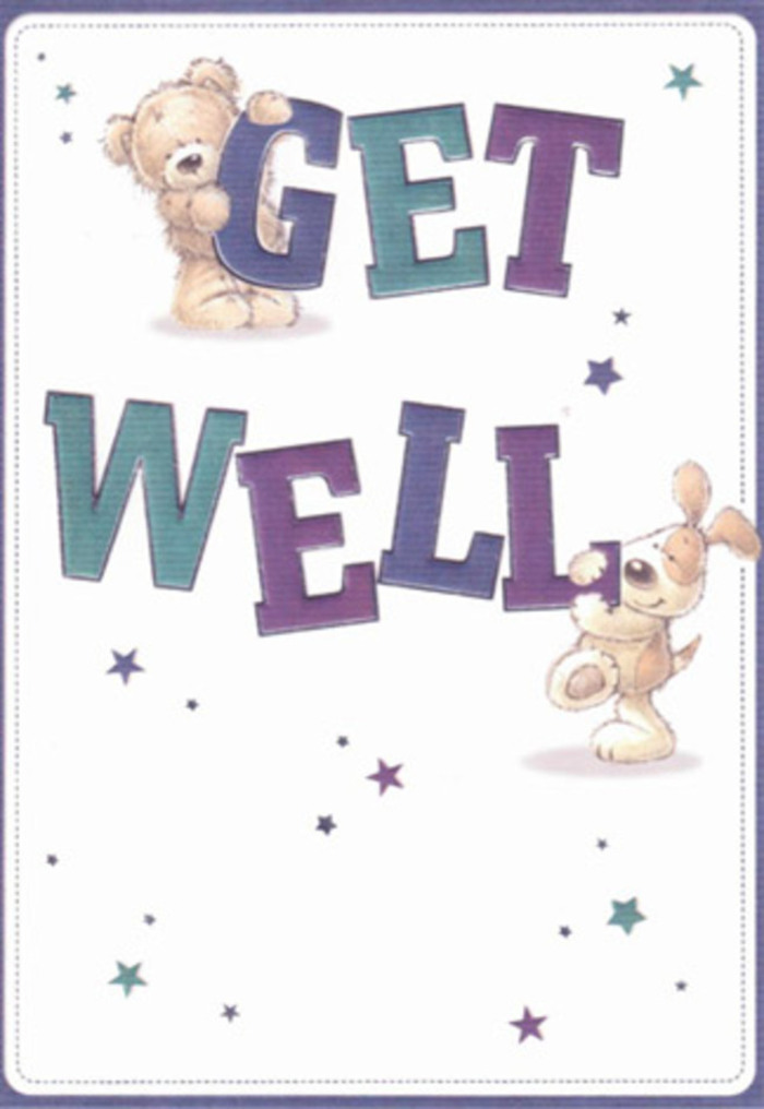 An endearing get well card illustration, artfully capturing the nurturing spirit of Hillingdon's close-knit community, centers around two playful friends-a bear and a floppy-eared puppy-sharing a message of heartfelt encouragement. Their joyful energy, seen in their lively eyes and soft, rounded bodies, resonates with the welcoming atmosphere found in small shops along Uxbridge Road. The large, bold letters spelling 'Get Well' seem to float off the crisp, cream-hued background; they're painted in deep purples and cooling teals that shimmer with positivity and reassurance. The playful stars that orbit both animals are rendered in blues and violets, resembling the sky on a clear evening over Minet Country Park. Expressive brushwork brings out the tactile quality of fur and ears-the bear's plushness and the puppy's floppy warmth-so vividly that you can almost sense the comfort each would offer if hugged. Much like an expertly arranged bouquet ready for same-day delivery throughout Hillingdon, each detail is intentional, adding serenity and joy to the composition. This card's gentle beauty provides the emotional lift needed during difficult times, much as a fresh arrangement from a trusted local florist soothes and encourages. When words are not enough, the imagery here delivers reassurance through artistry, radiating a blend of innocence, sincerity, and genuine care unique to Hillingdon.